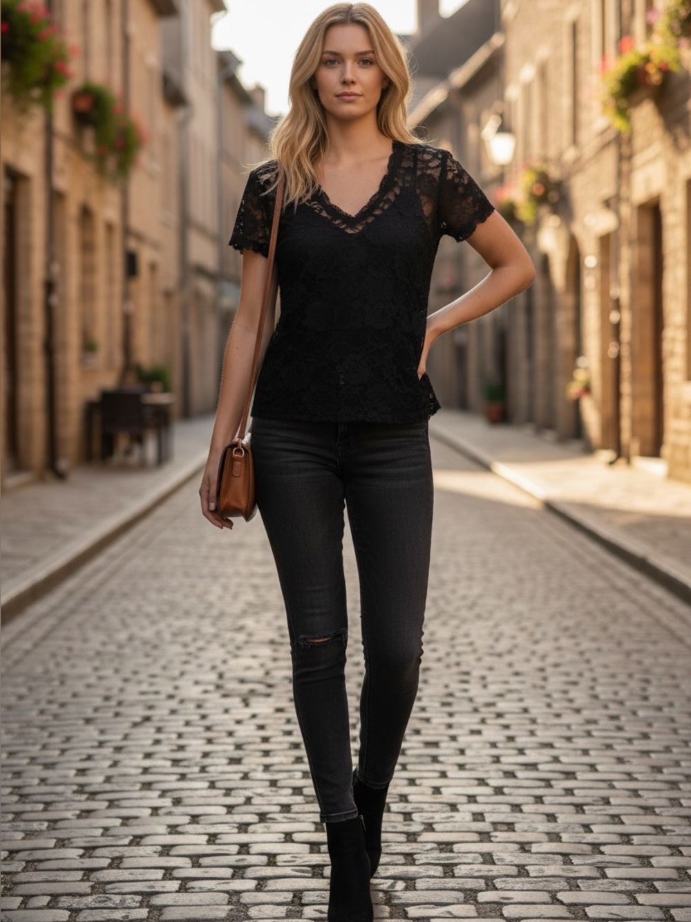 Rue21 Black Lace Short Sleeve V-Neck Top